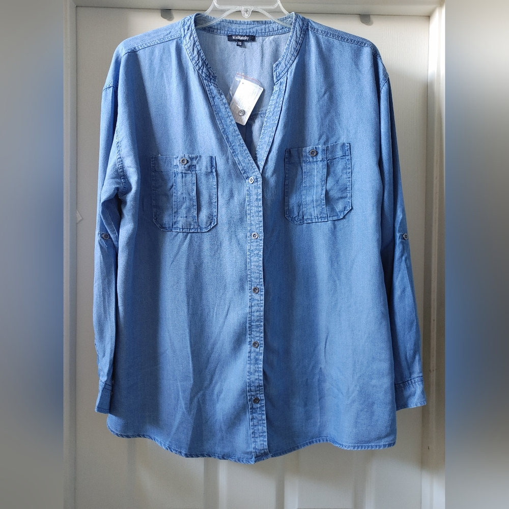 MixMatchy Womens Button Down Long Sleeve Blouse Top 3X Plussize